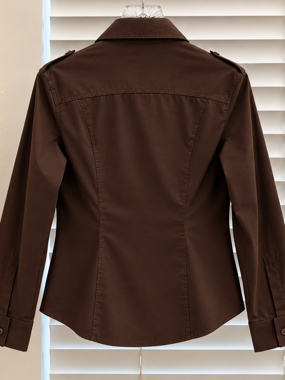 New York & Company Chocolate Brown Button-Front Tailored Shirt - Picture 5 of 6